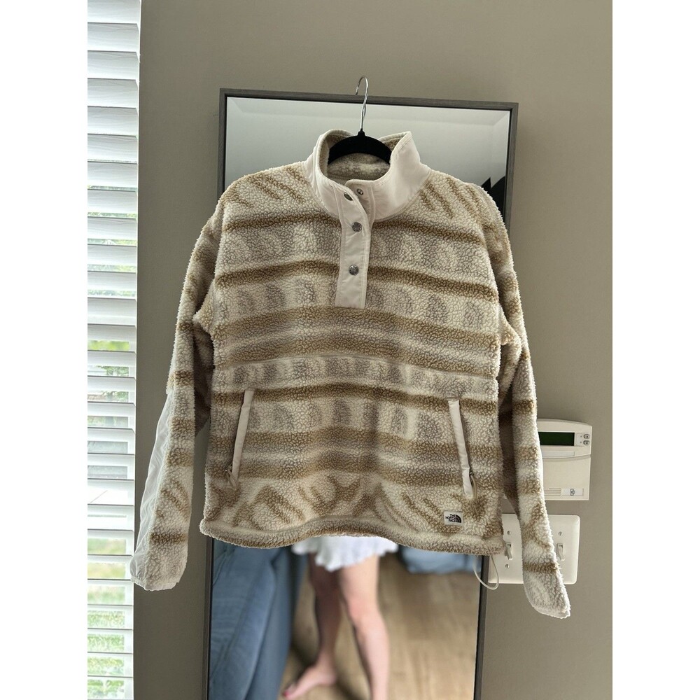 Womens The North Face Jacket Lodge Ski 1/4 Snap Sherpa Fleece Pullover Camel S